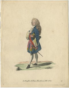 Original Old Hand-Colored Print of the Dauphin of France, Son of Louis XIV, 1805