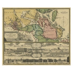 Mapa original antiguo al este de Estocolmo, la isla Ljusterö y Värmdö, Suecia, 1720