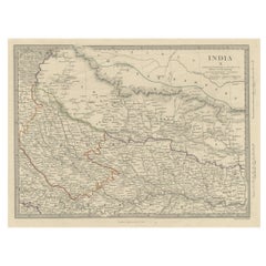 Carte ancienne du nord-est de l'Inde, incluant une partie de l'Himalaya et de la Chine, 1853
