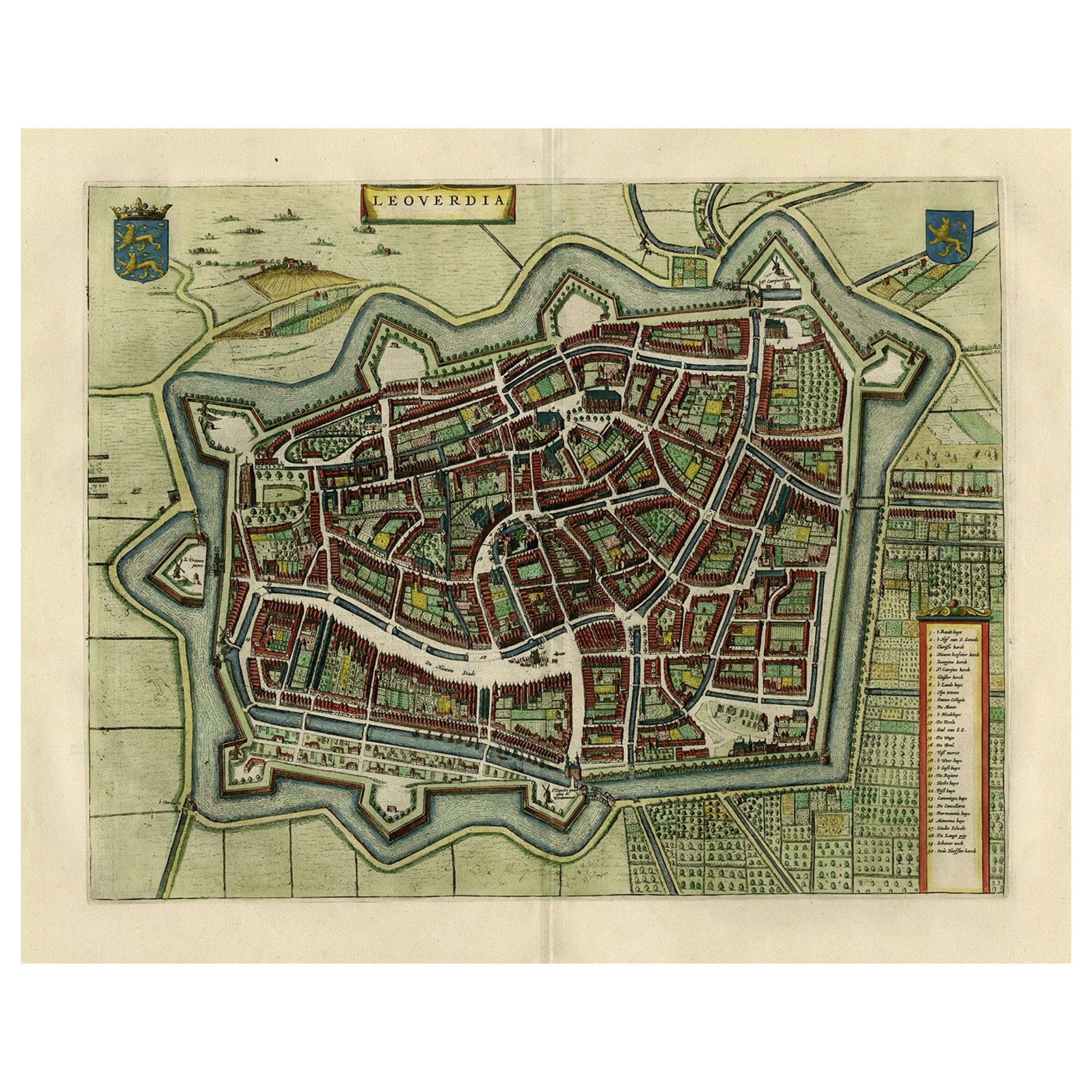 Carte ancienne originale de Leeuwarden, capitale culturelle européenne, 2018, Hollande, 1649