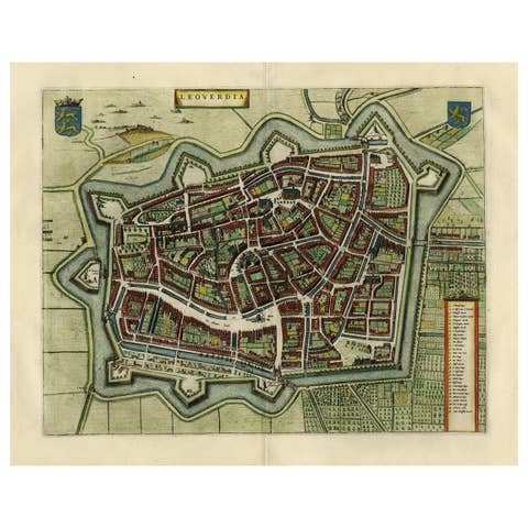 Original Old Map of Leeuwarden, European Cultural Capital 2018, Holland, 1649