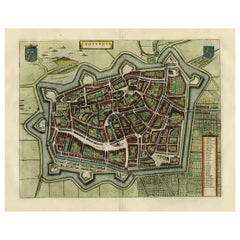 Carte ancienne originale de Leeuwarden, capitale culturelle européenne, 2018, Hollande, 1649