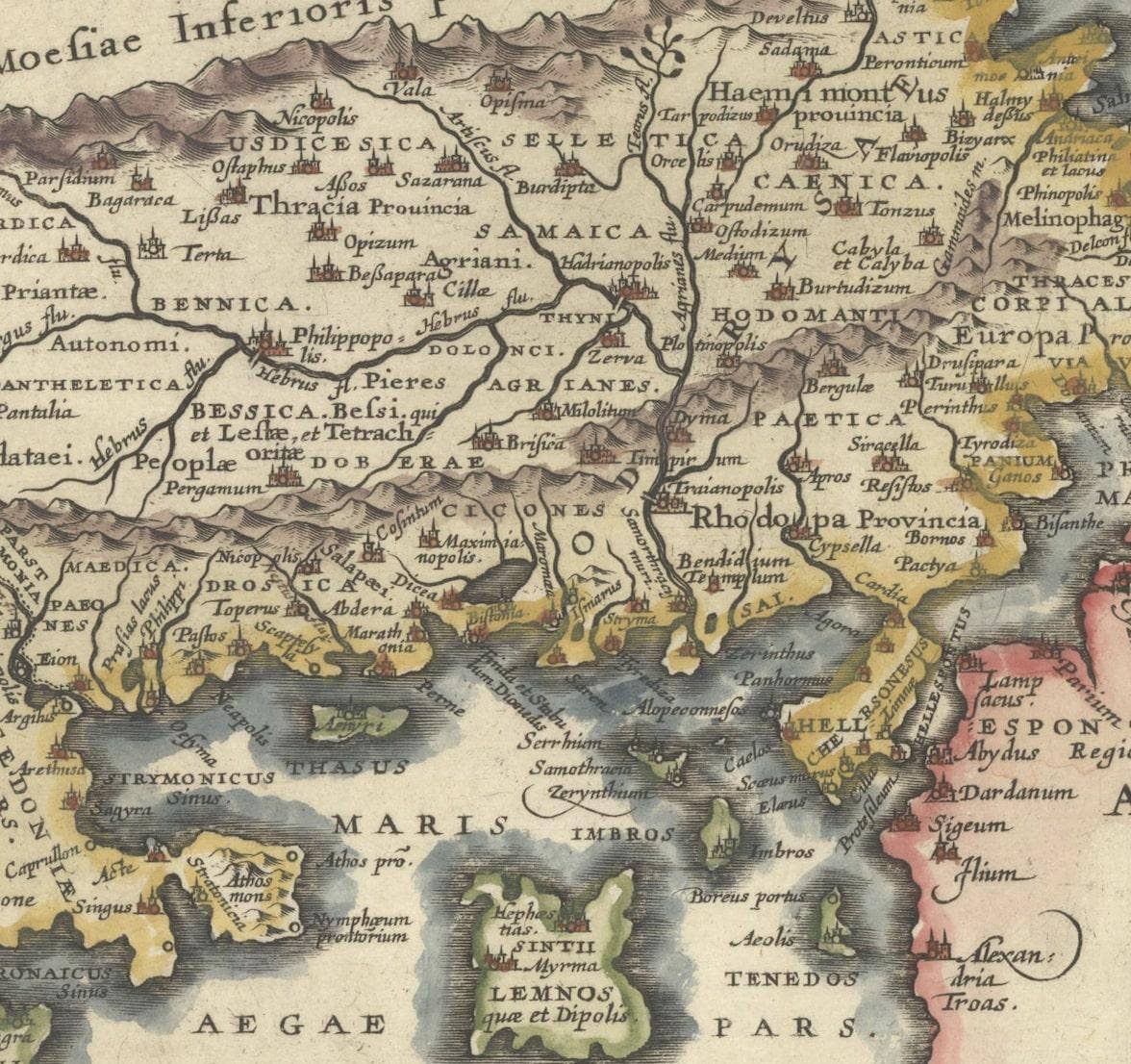 Original Old Map of Northeastern Greece & Northwestern Turkey, Published in 1661