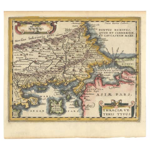 Original Old Map of Northeastern Greece & Northwestern Turkey, Published in 1661