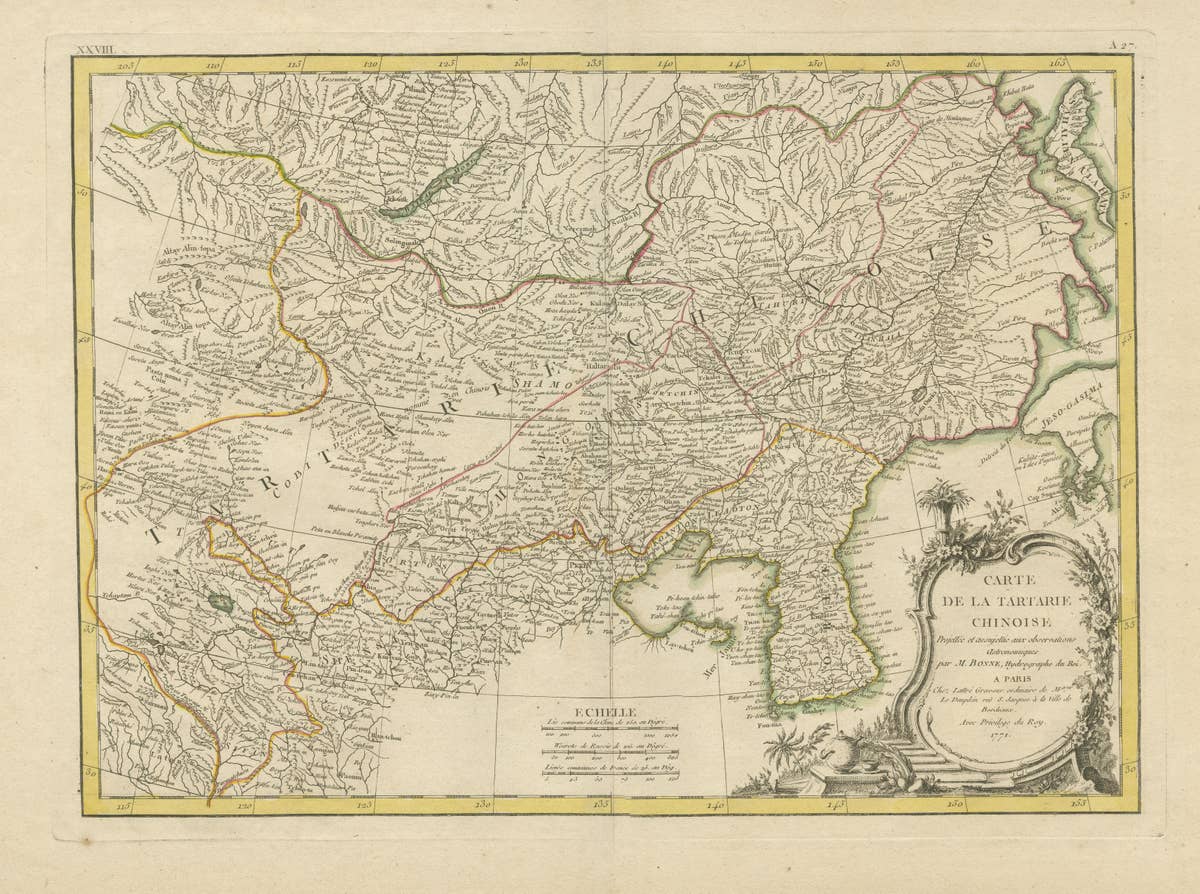 Original Old Map of Present-Day Mongolia, Northeast China and Korea