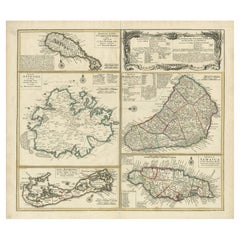Carte ancienne de St Kitts, Antigua, Bermude, Barbade et Jamaïque, vers 1745