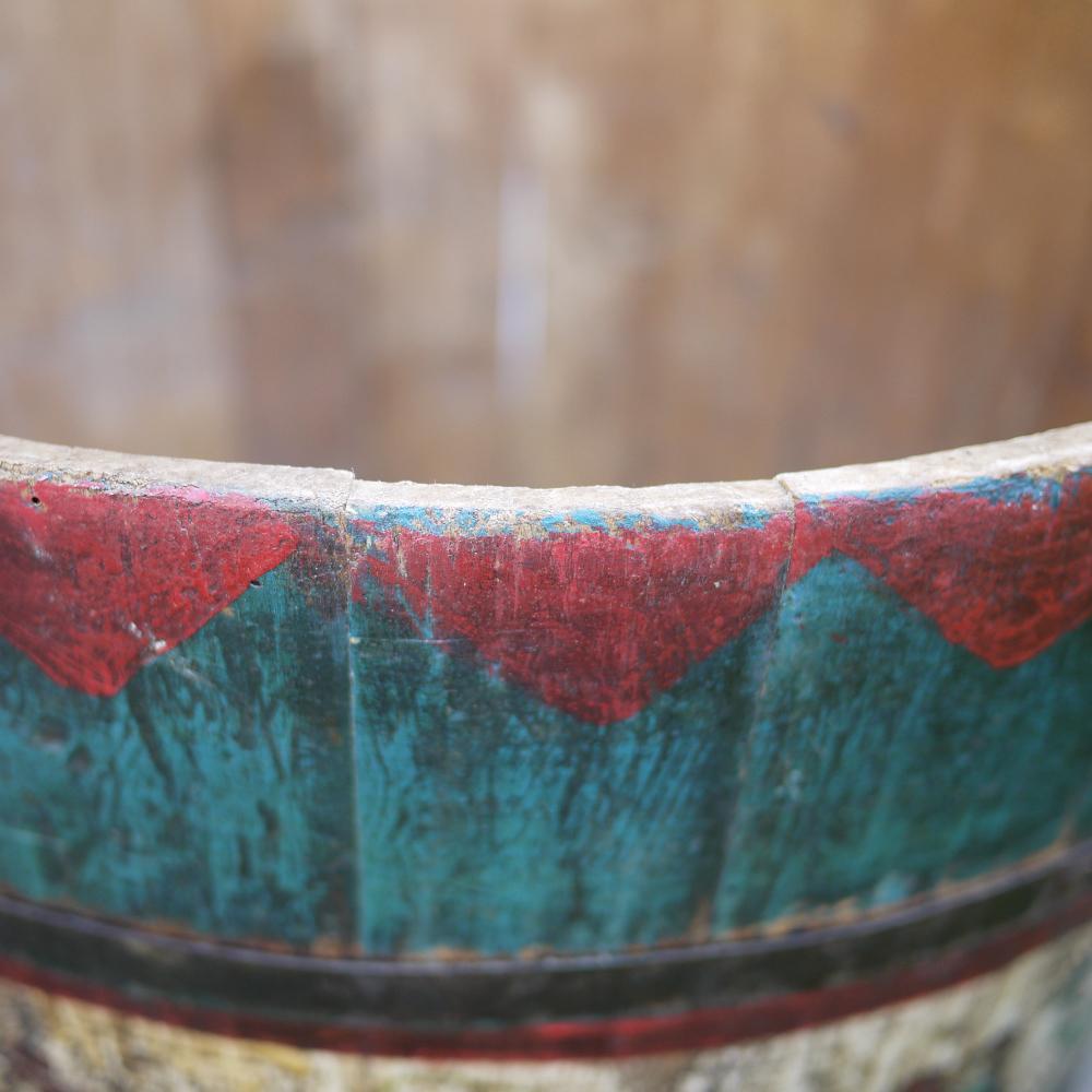 Folk Art Original Old Painted Storage Basket, Hand Decorated For Sale