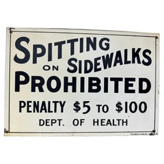 Original OLD Porcelain Sign "Spitting on Sidewalks Prohibited" SCIOTO SIGN CO.
