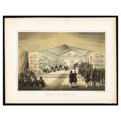 Ancienne estampe originale de l' Delegation américaine de Perry au Japon par Hawks, 1856
