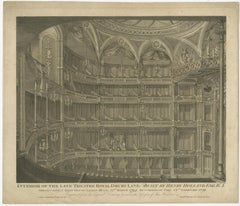 Original Old Print of the Theatre Royal, Drury Lane in London, 1820