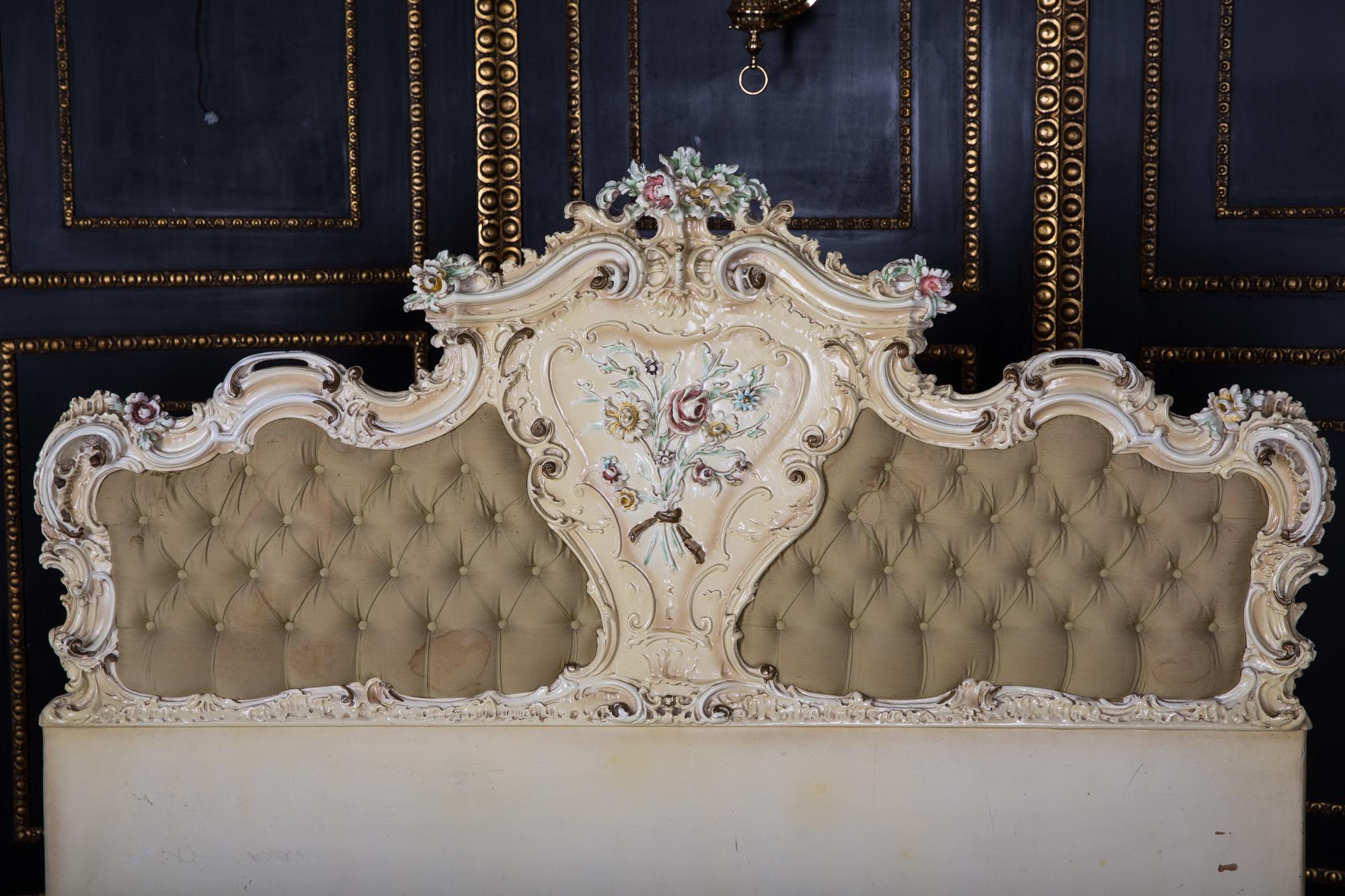 Rococo Original Old Venizian Bed Fully Carved with Flowers