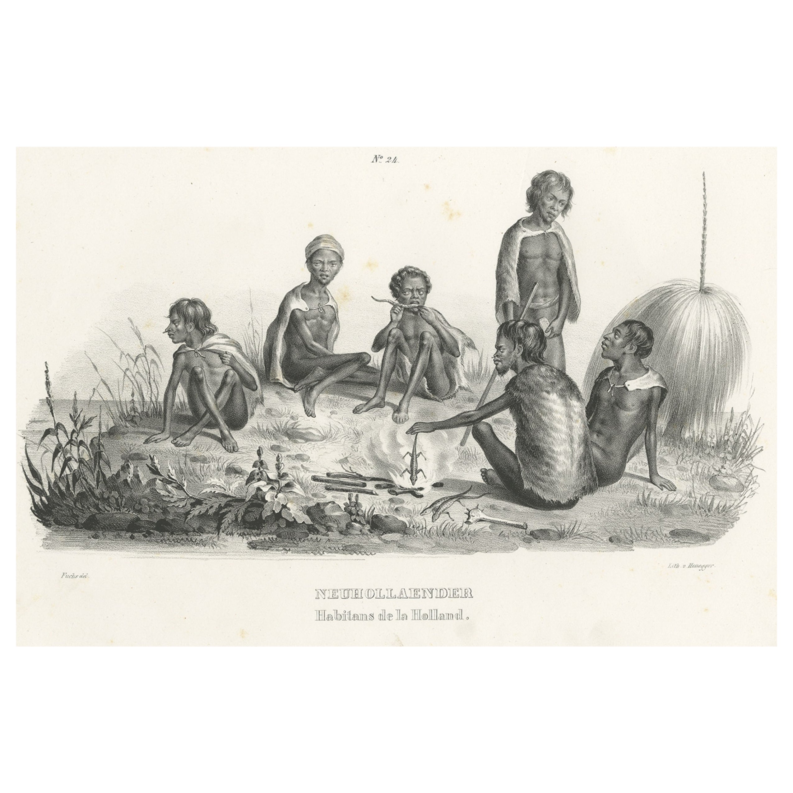 Old View of Aboriginals, Inhabitants of New Holland 'Australien', um 1845