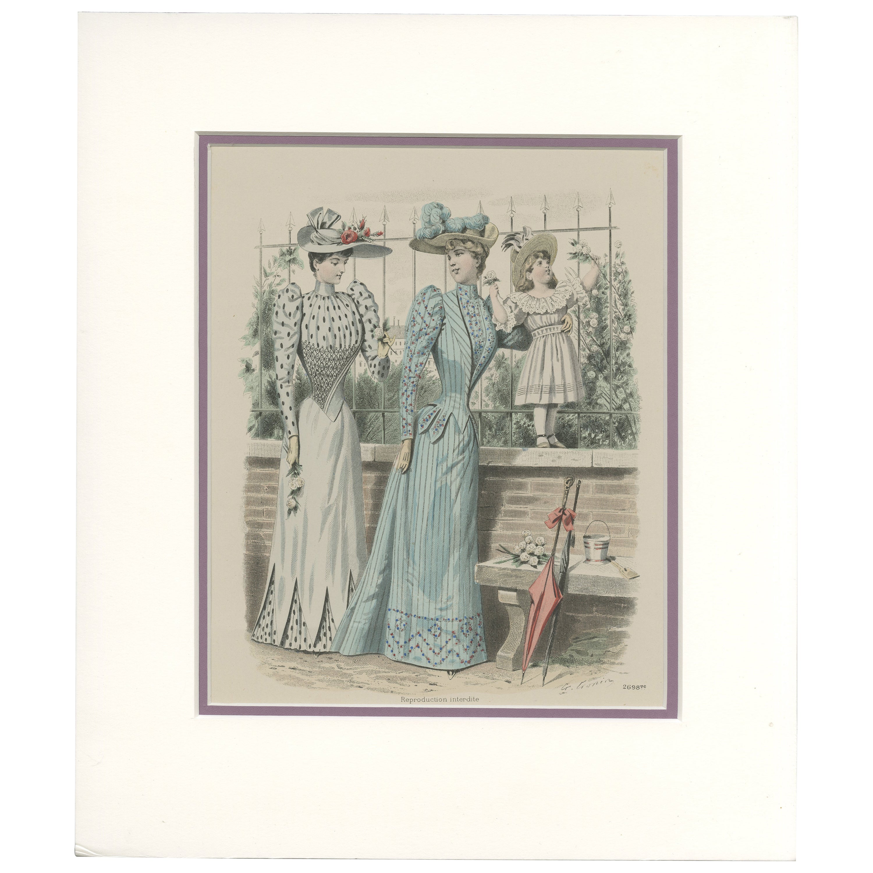 Impresión original de moda antigua a todo color. 'c.1900'