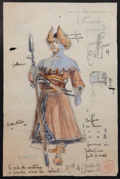 Original Opera and Theatre Costume Watercolor Design by Charles Betout, Paris