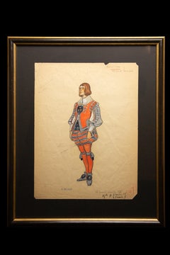 Originale disegno ad acquerello di costumi d'opera e teatrali di Charles Betout, Paris
