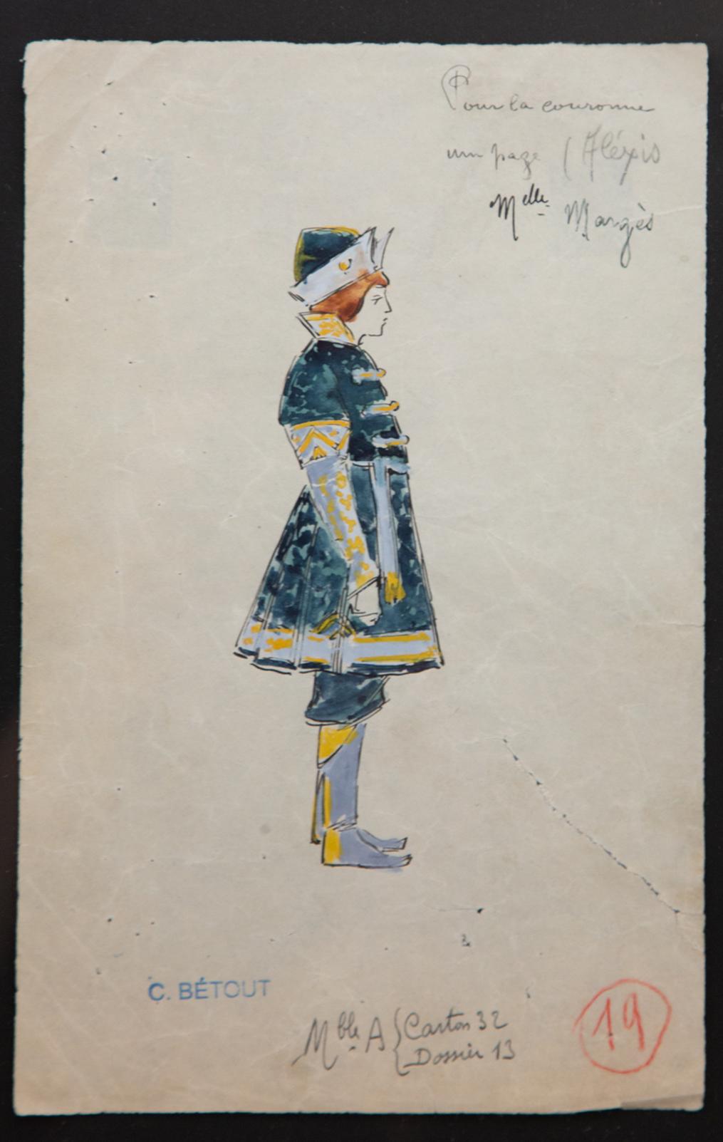 Napoleon III Original Opera and Theatre Costume Watercolor Design by Charles Betout, Paris
