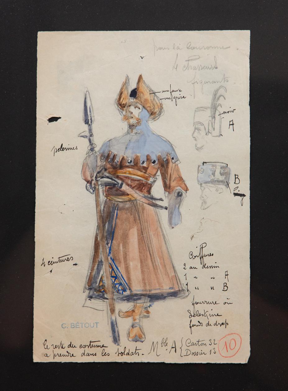 French Original Opera and Theatre Costume Watercolor Design by Charles Betout, Paris