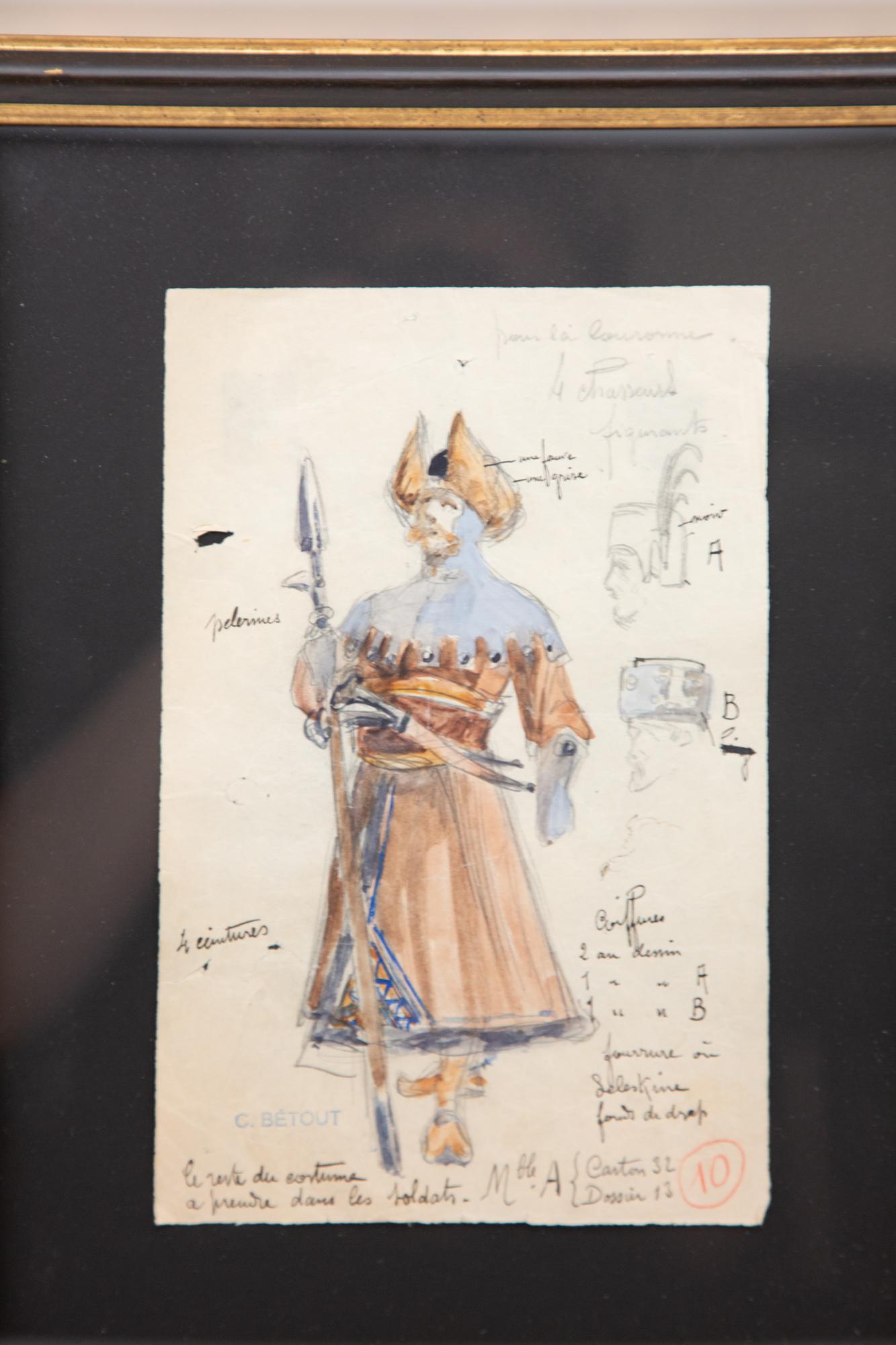 Original Opera and Theatre Costume Watercolor Design by Charles Betout, Paris In Excellent Condition In New York, NY