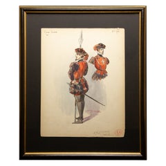 Originale disegno ad acquerello di costumi d'opera e teatrali di Charles Betout, Paris