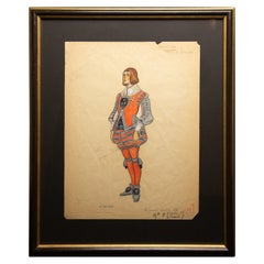 Antique Original Opera and Theatre Costume Watercolor Design by Charles Betout, Paris