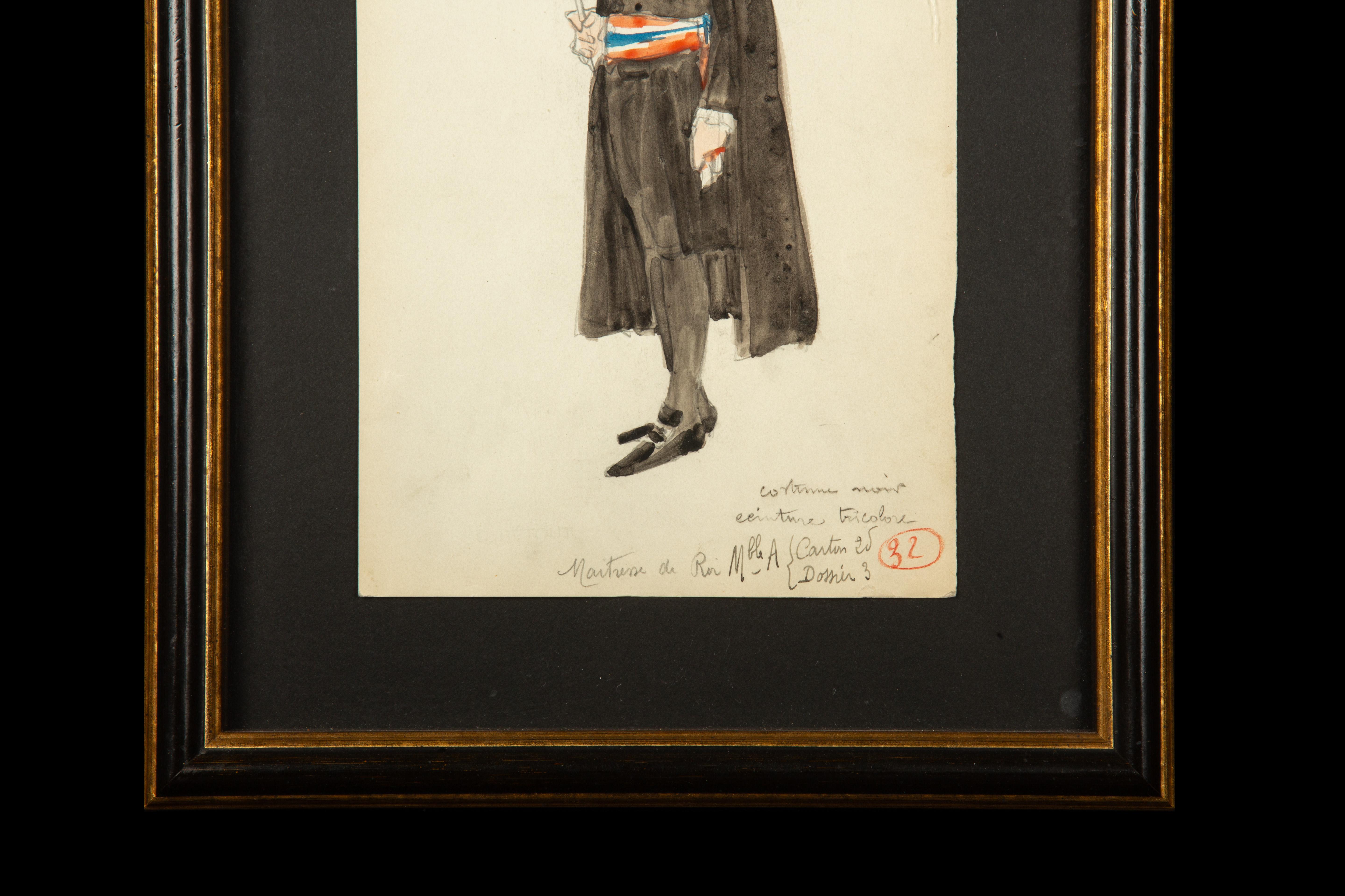 French Framed Original Opera Costume Design Water Color, By Charles Betout For Sale