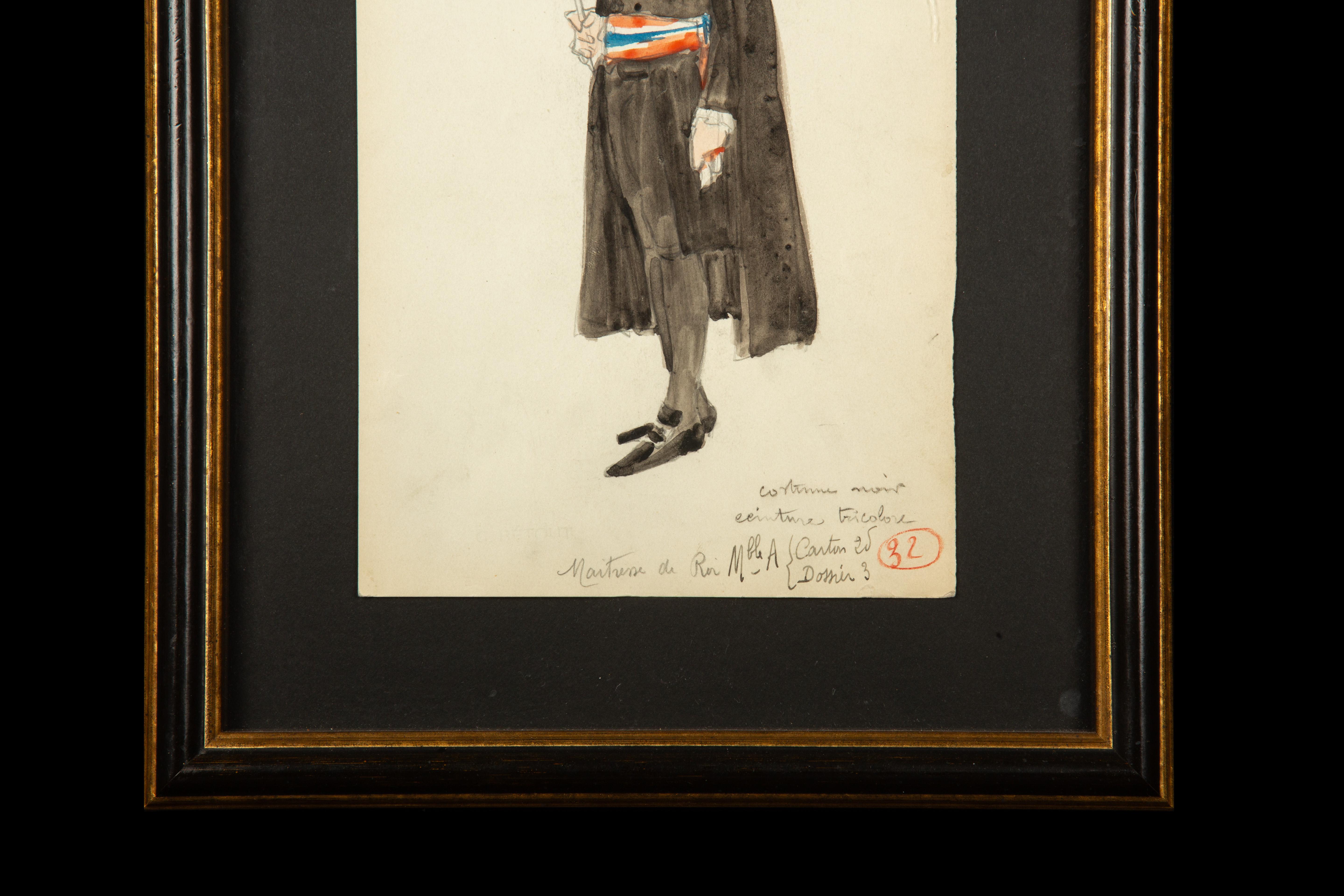 Gerahmtes Original-Opernkostüm-Design, Aquarellfarbe, von Charles Betout (Französisch) im Angebot
