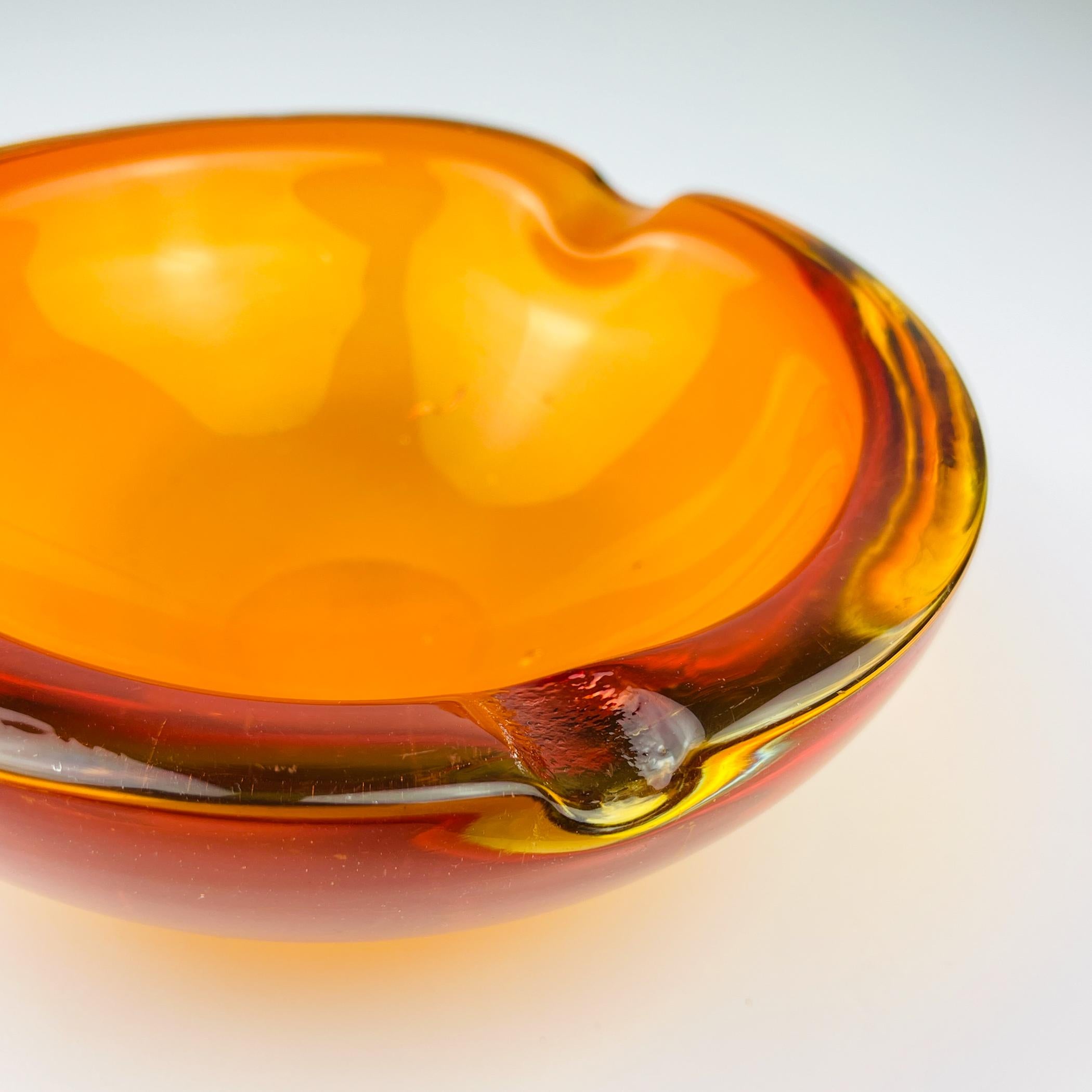 Italian Original orange murano glass ashtray, Italy, 1970s For Sale