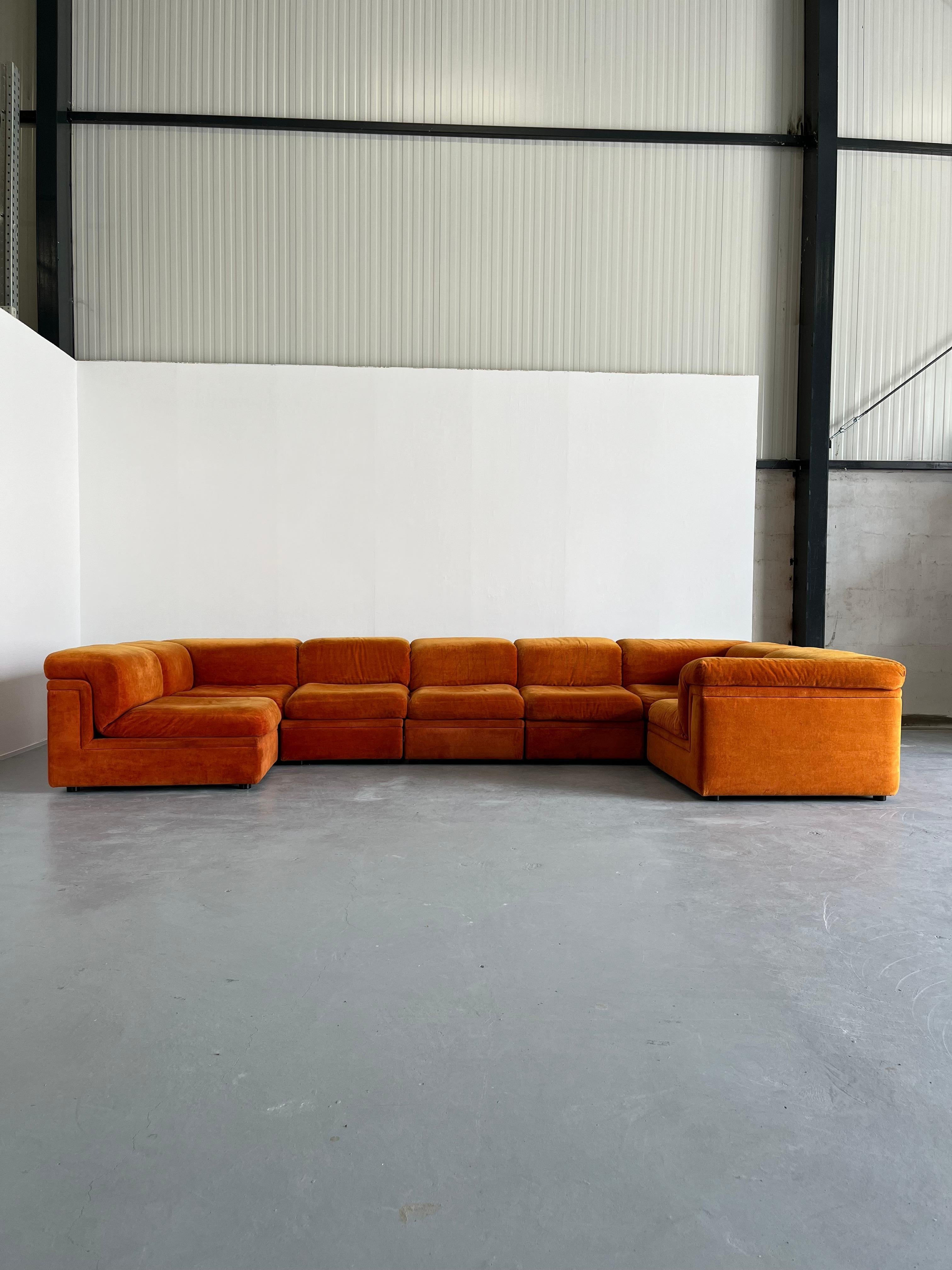 Mid-Century Modern Original Orange Velvet '155' Modular Sofa by Knoll Collections, 1970s