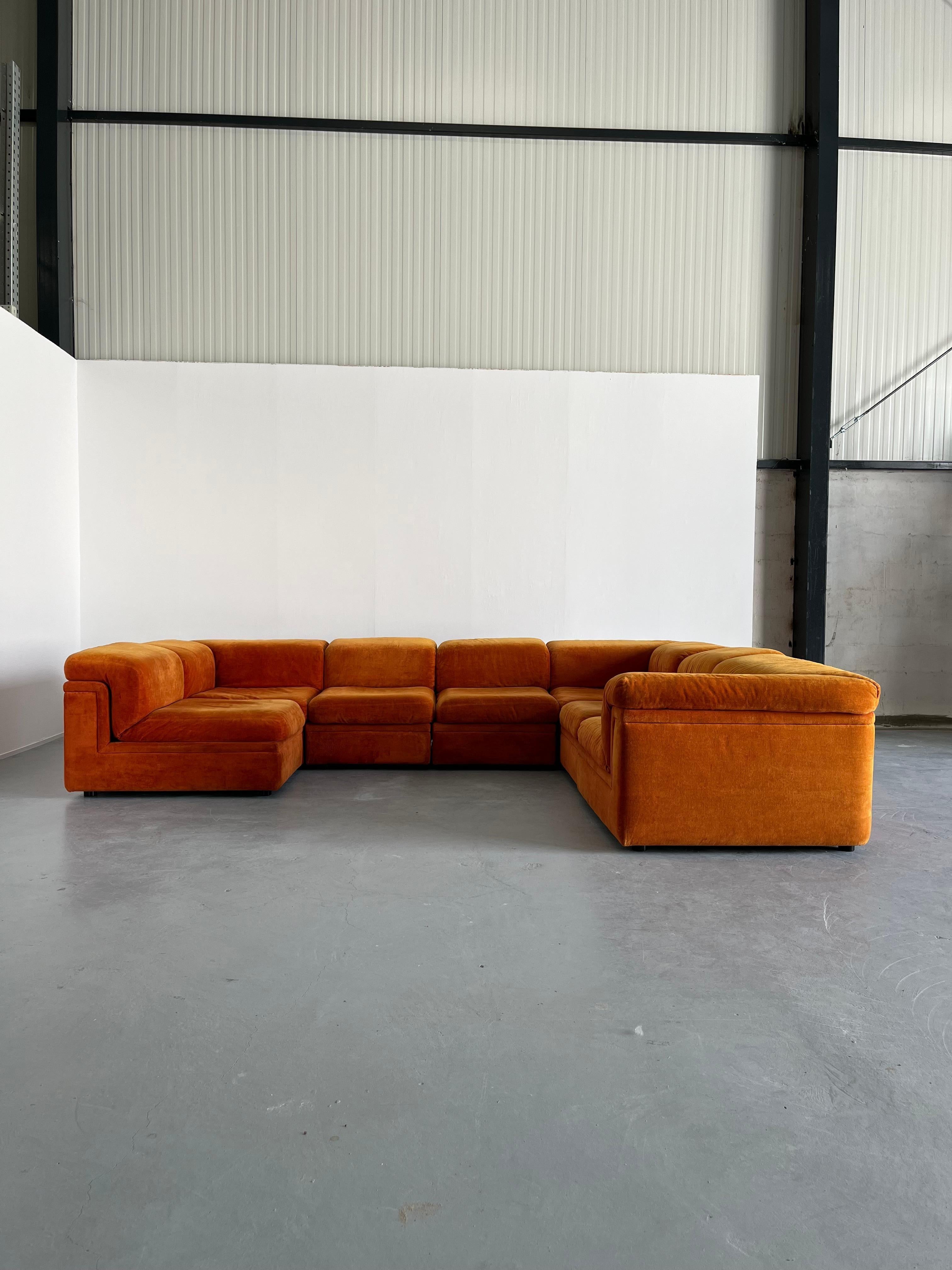 European Original Orange Velvet '155' Modular Sofa by Knoll Collections, 1970s