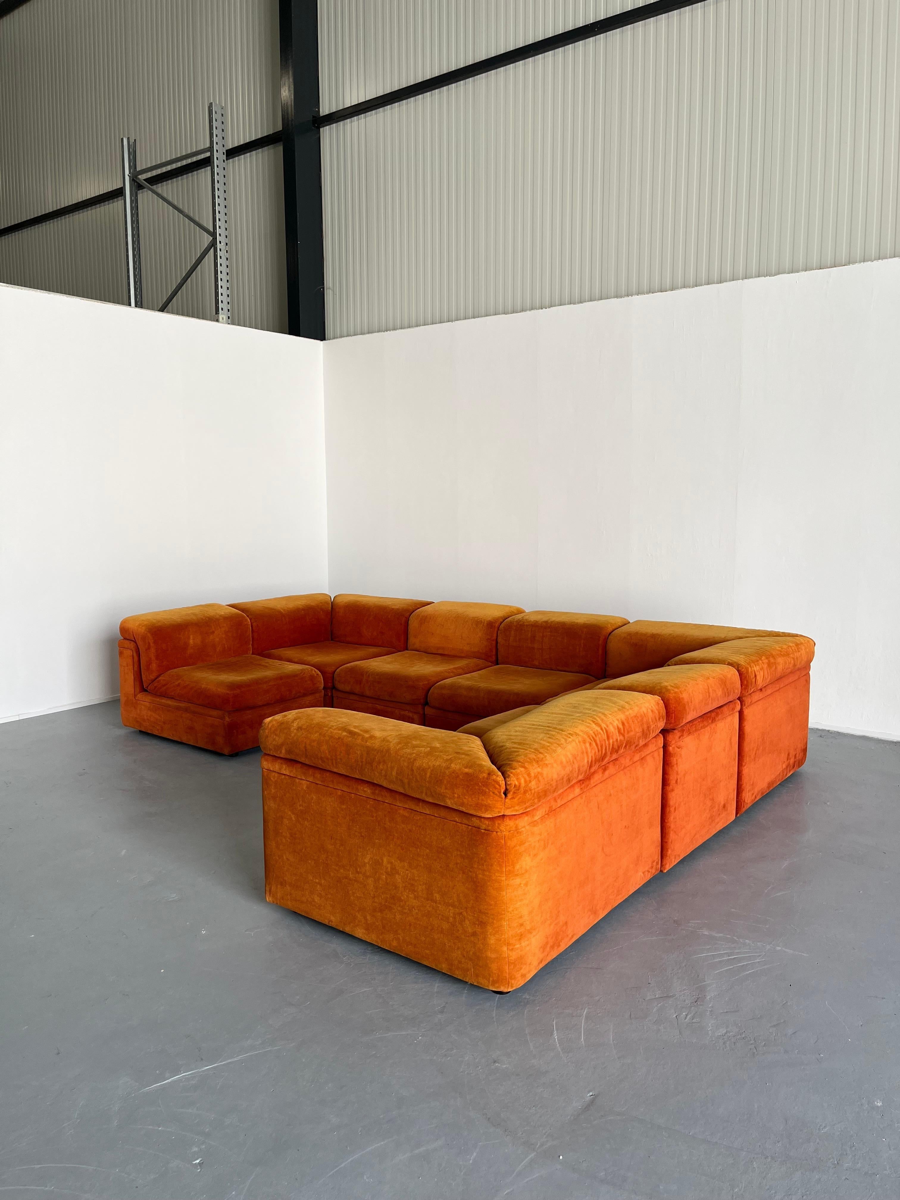 Original Orange Velvet '155' Modular Sofa by Knoll Collections, 1970s 1
