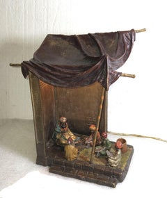 Original Orientalist Austrian/ Vienna cold painted bronze lamp of a classroom