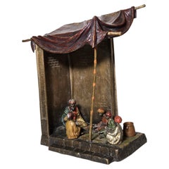 Original Orientalist Austrian/ Vienna cold painted bronze lamp of a classroom
