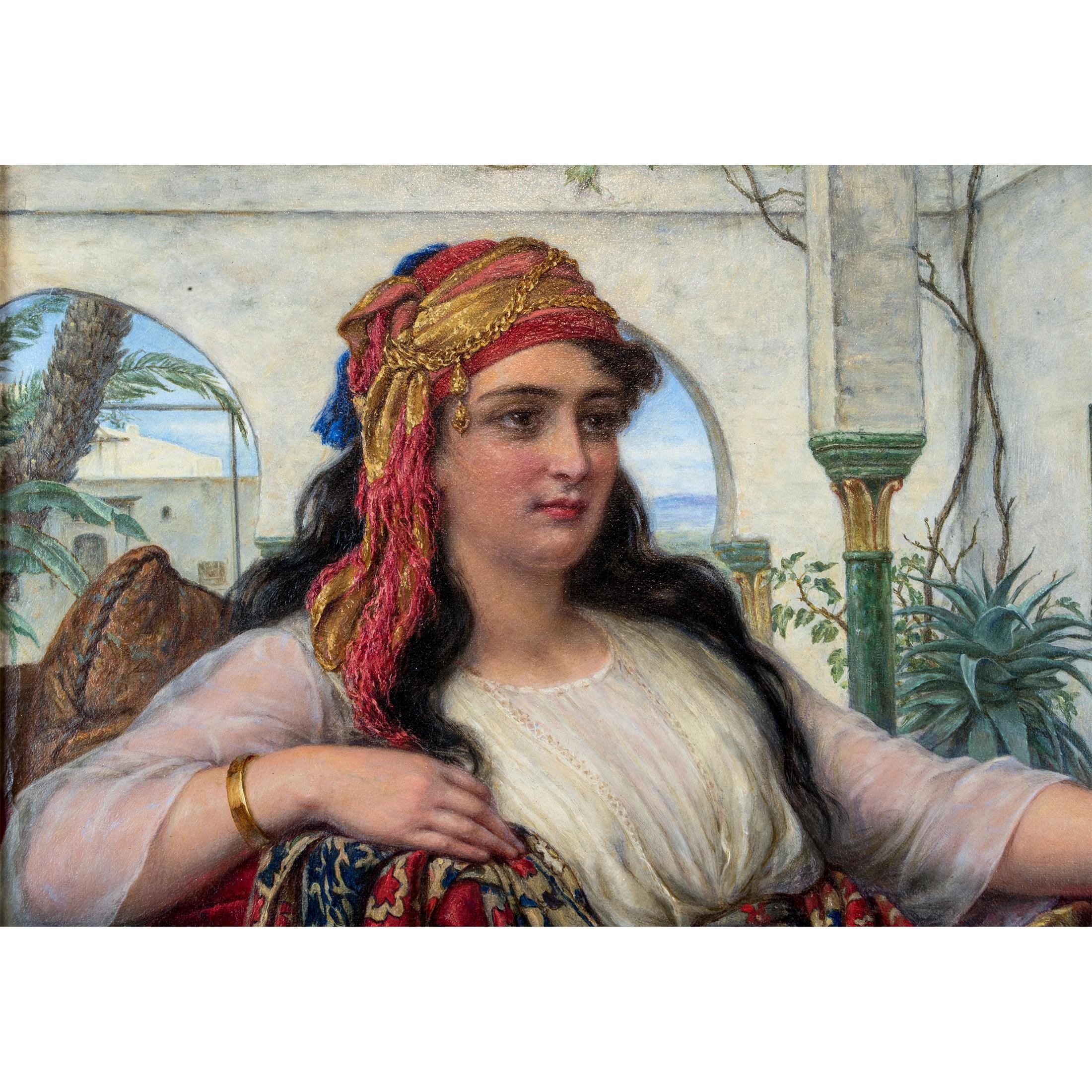 Britannique Peinture à l'huile orientaliste originale d'une beauté de harem couchée par William Gale en vente