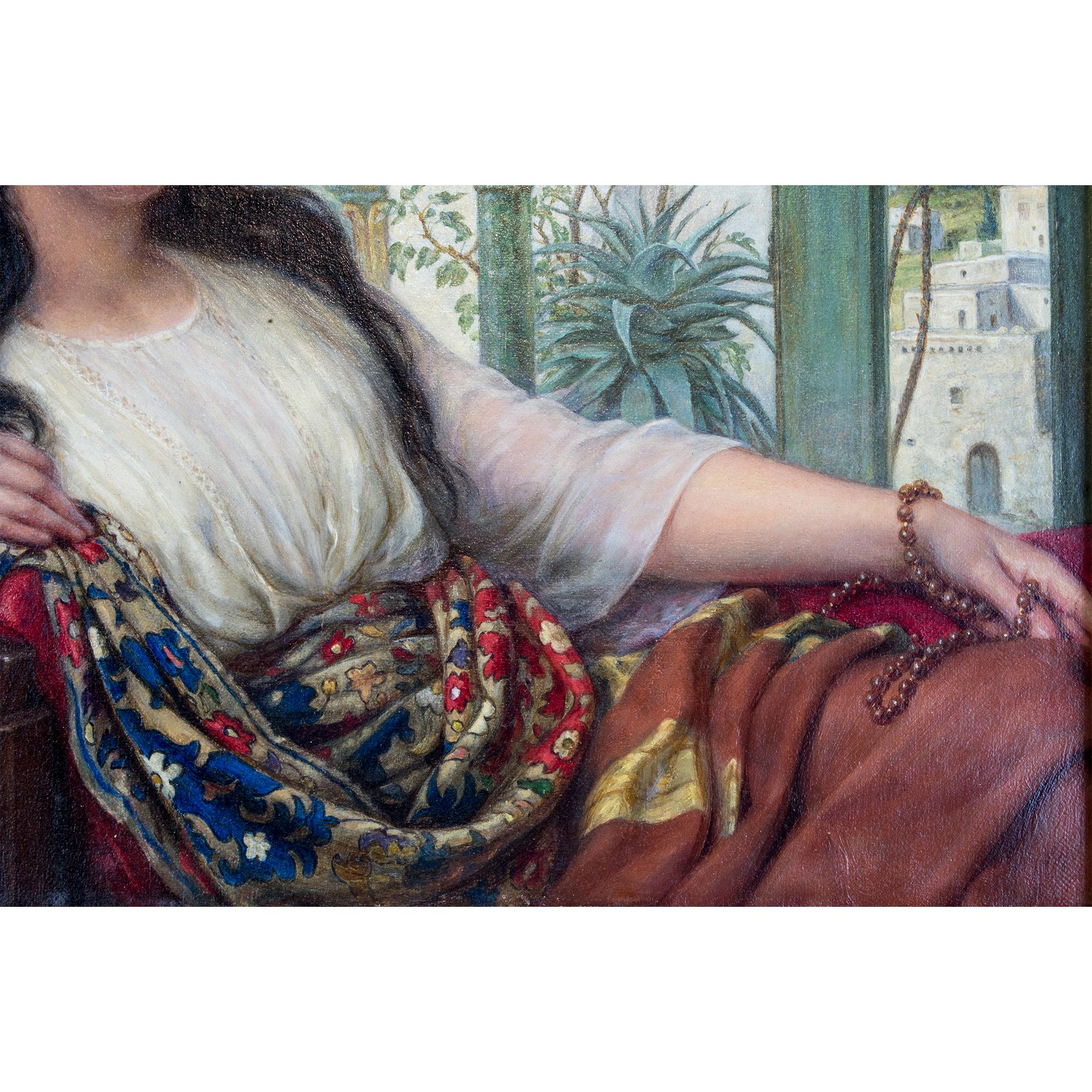 Peinture à l'huile orientaliste originale d'une beauté de harem couchée par William Gale Excellent état - En vente à New York, NY