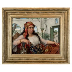 Peinture à l'huile orientaliste originale d'une beauté de harem couchée par William Gale