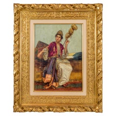 Original Orientalist Oil Painting of a Young Weaver by Rudolf Ernst