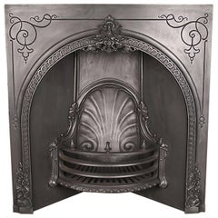 Original Ornate Victorian Cast Iron Arched Fireplace Grate, Mid-19th Century