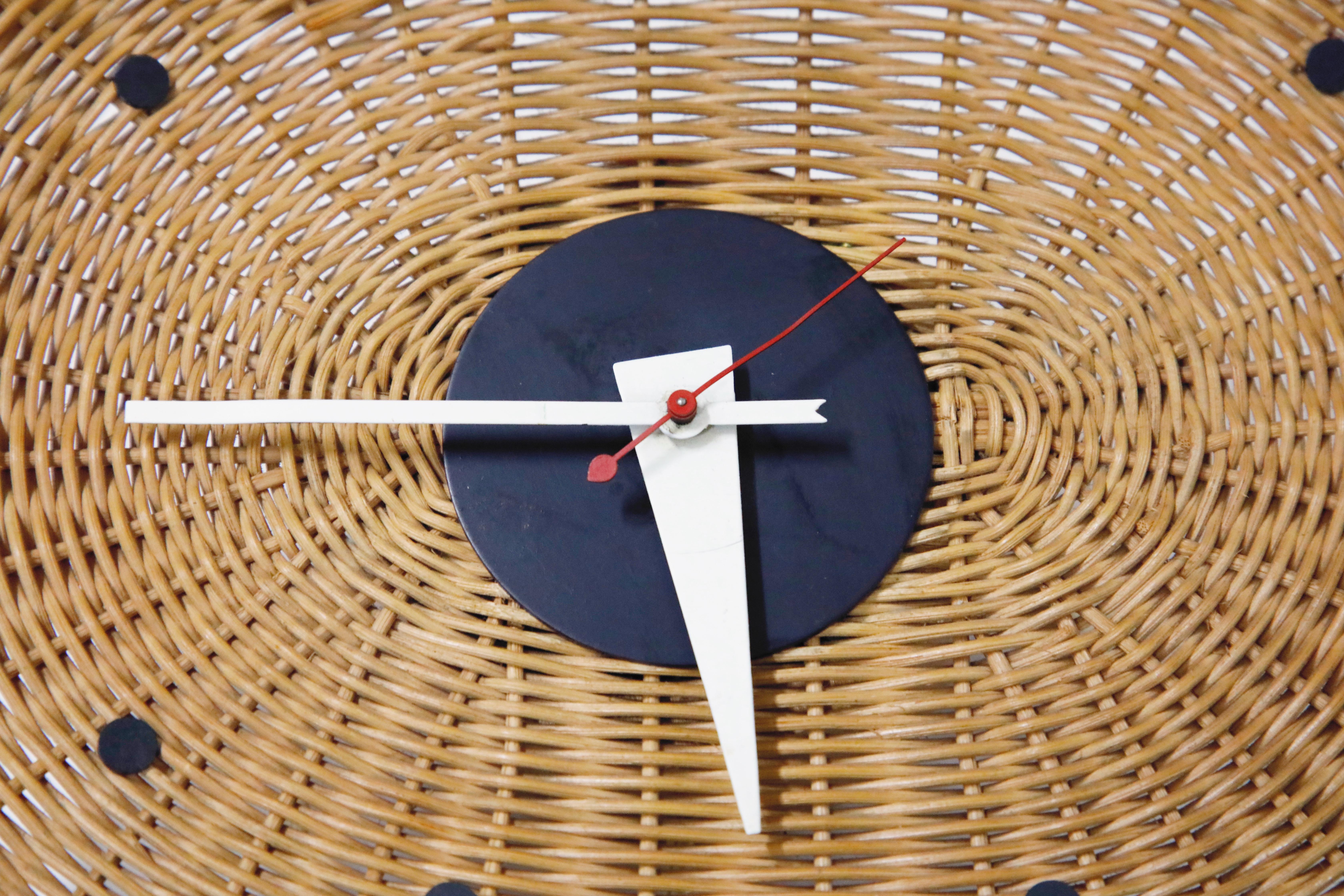 American Original Oval Rattan 'Basket Clock' by George Nelson for Howard Miller, 1950s