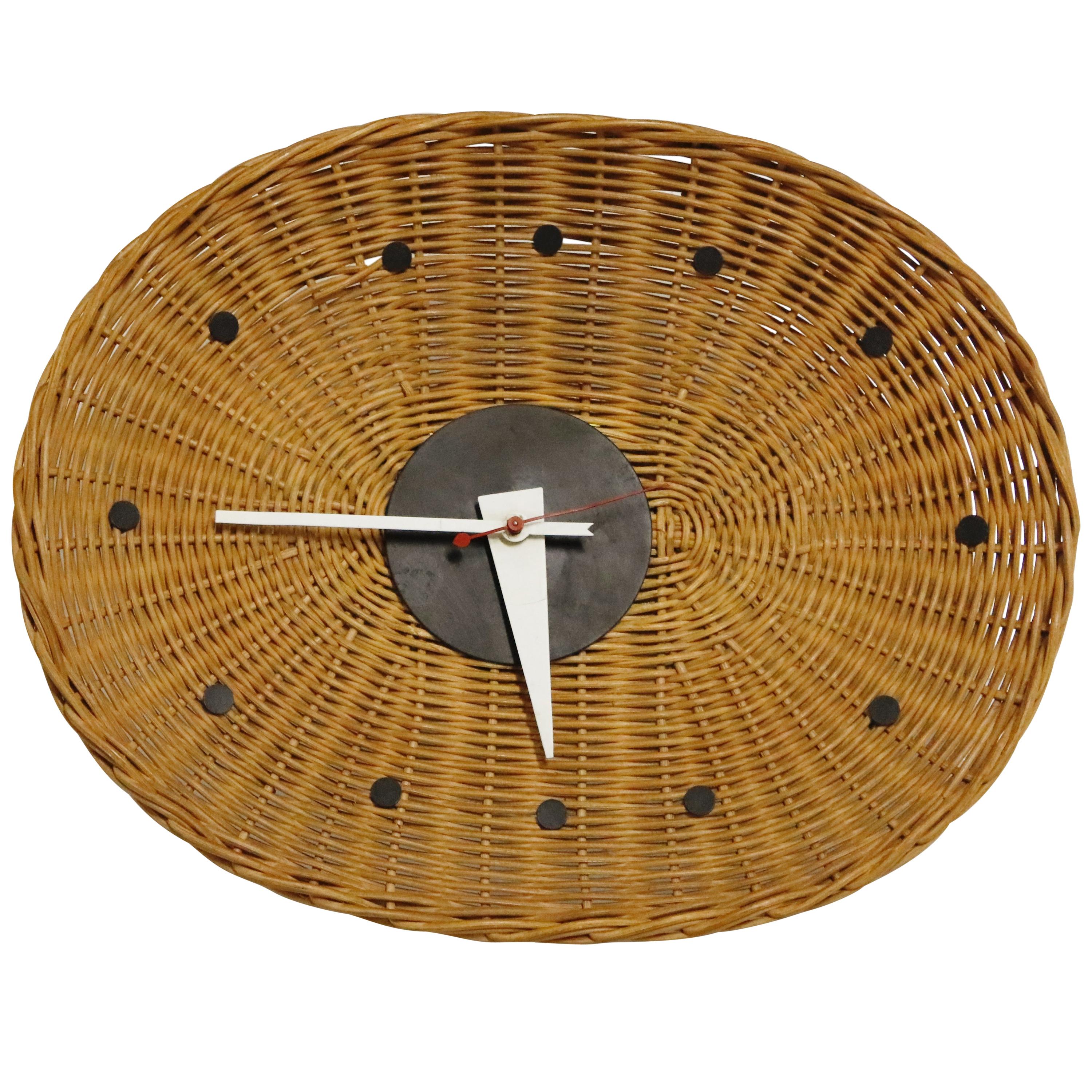 Original Oval Rattan 'Basket Clock' by George Nelson for Howard Miller, 1950s