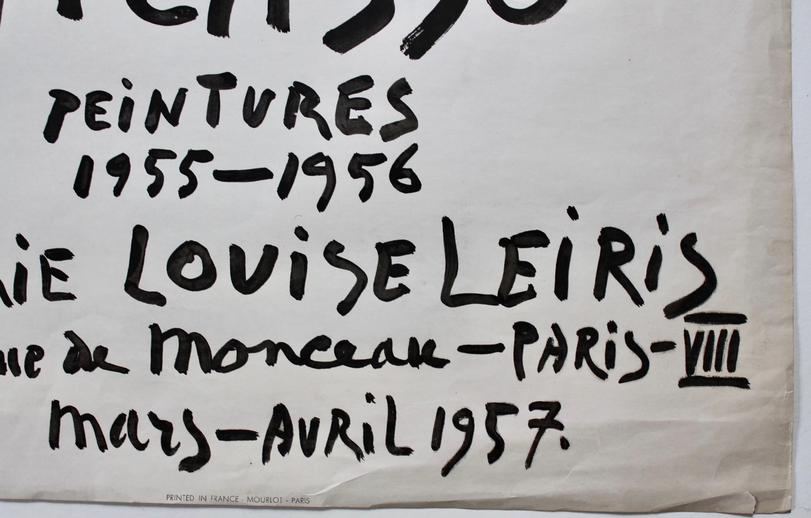French Original Pablo Picasso Poster, 1957, Galerie Louise Leiris For Sale