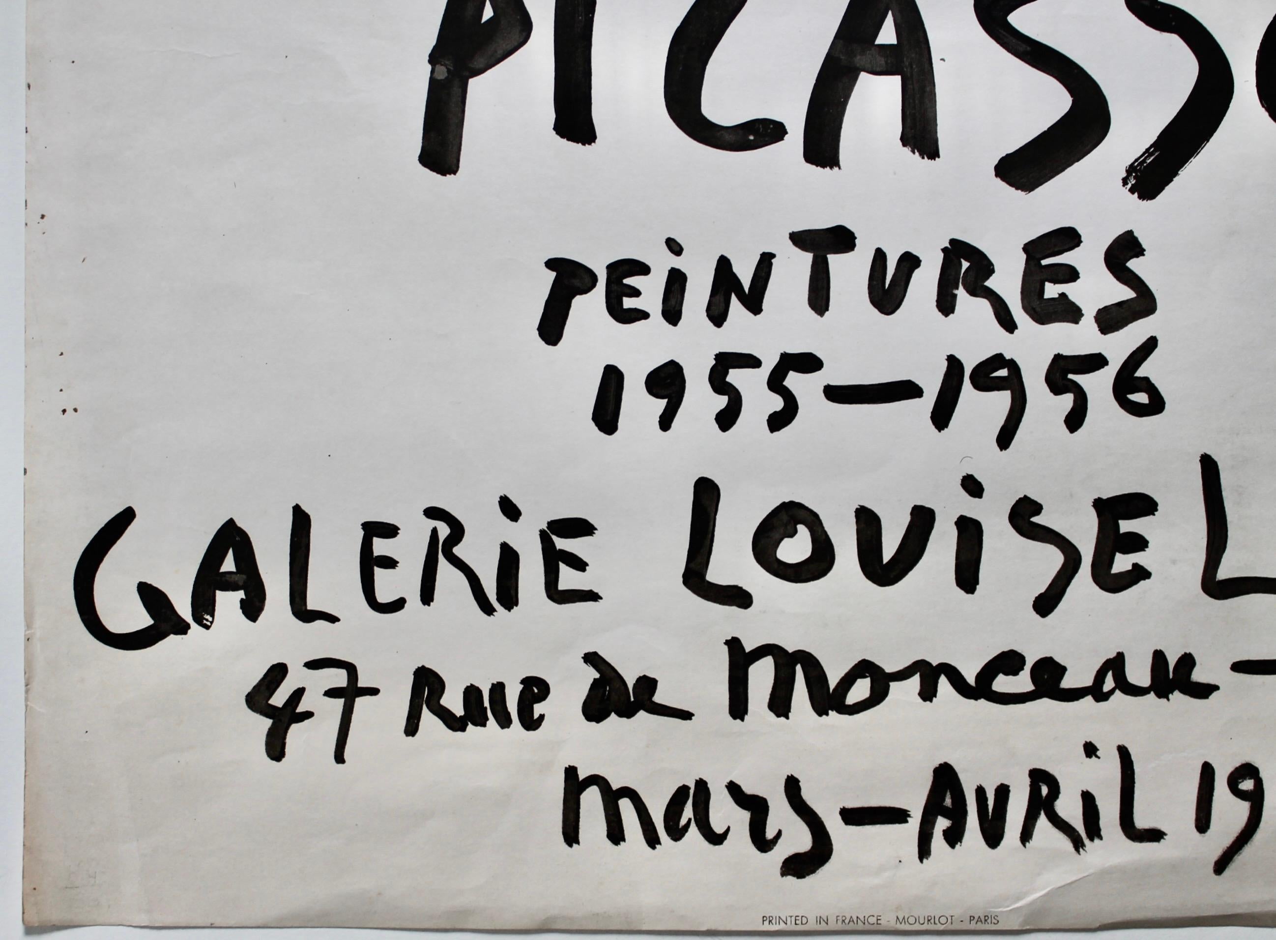 Hand-Crafted Original Pablo Picasso Poster, 1957, Galerie Louise Leiris For Sale