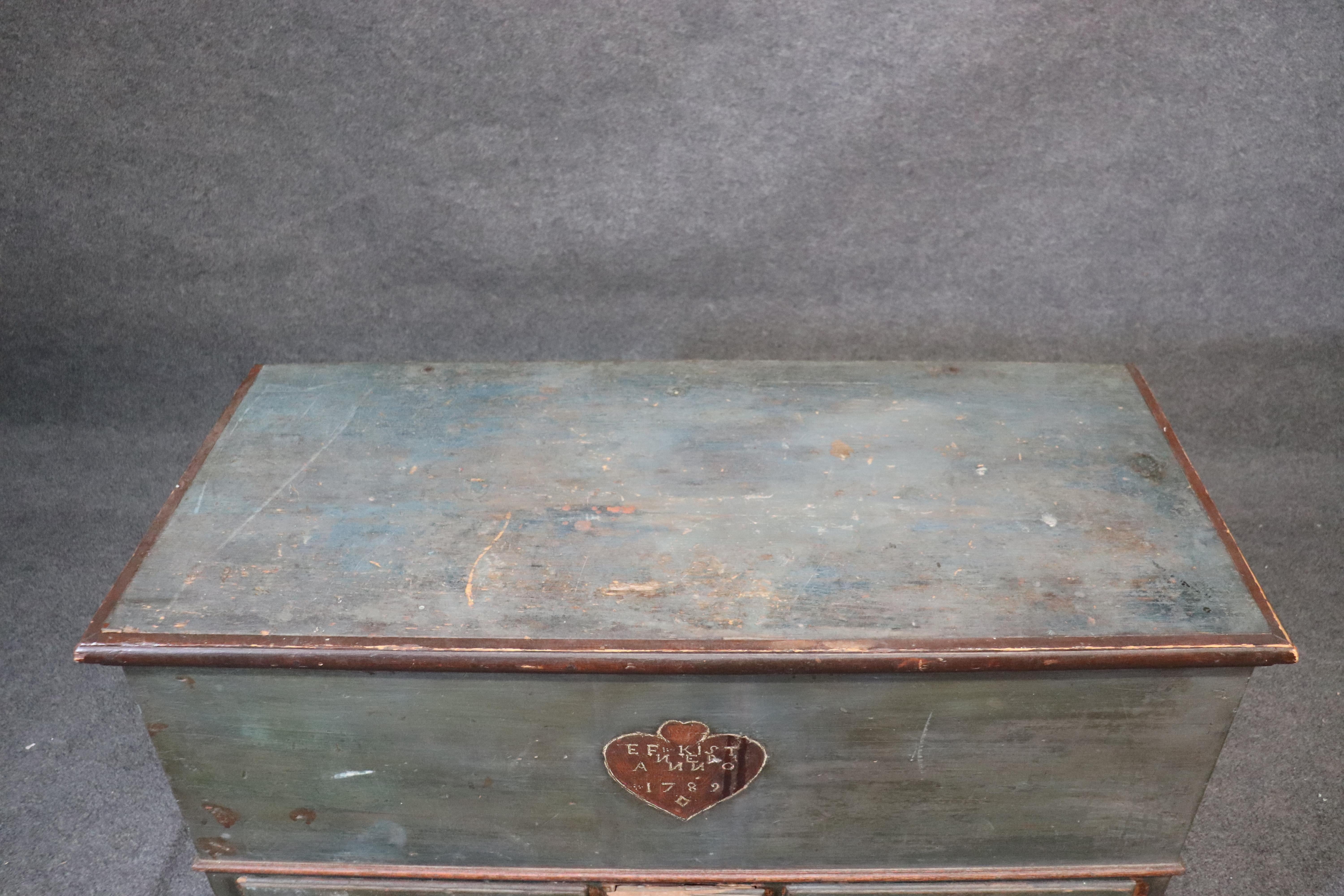 American Original Paint Decorated Pennsylvania Pine Blanket Dower Chest, Dated 1789