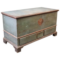 Original Paint Decorated Pennsylvania Pine Blanket Dower Chest, Dated 1789