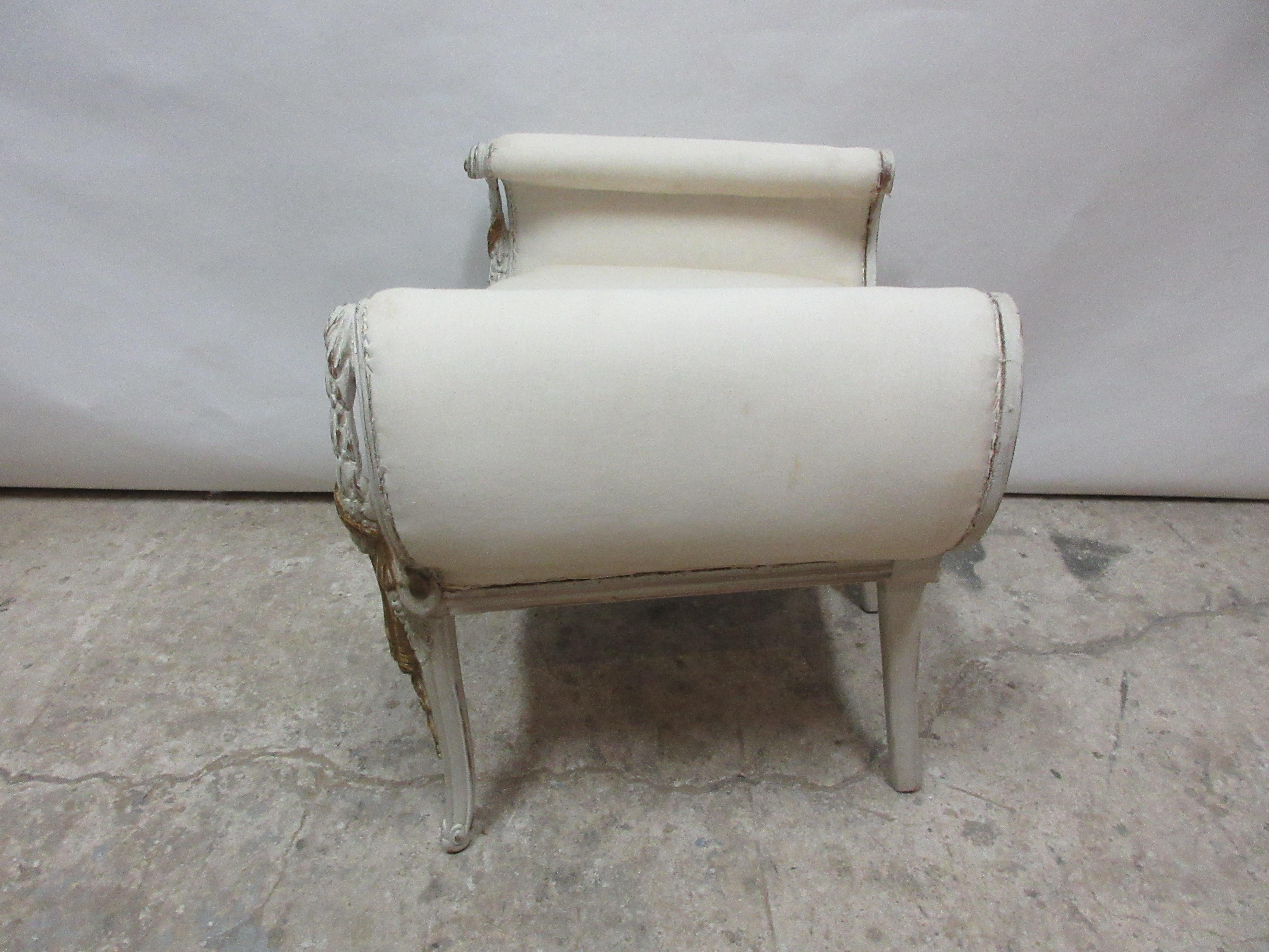 This is an original paint Royal Gustavian vanity stool, the seating is new and covered in Muslin.