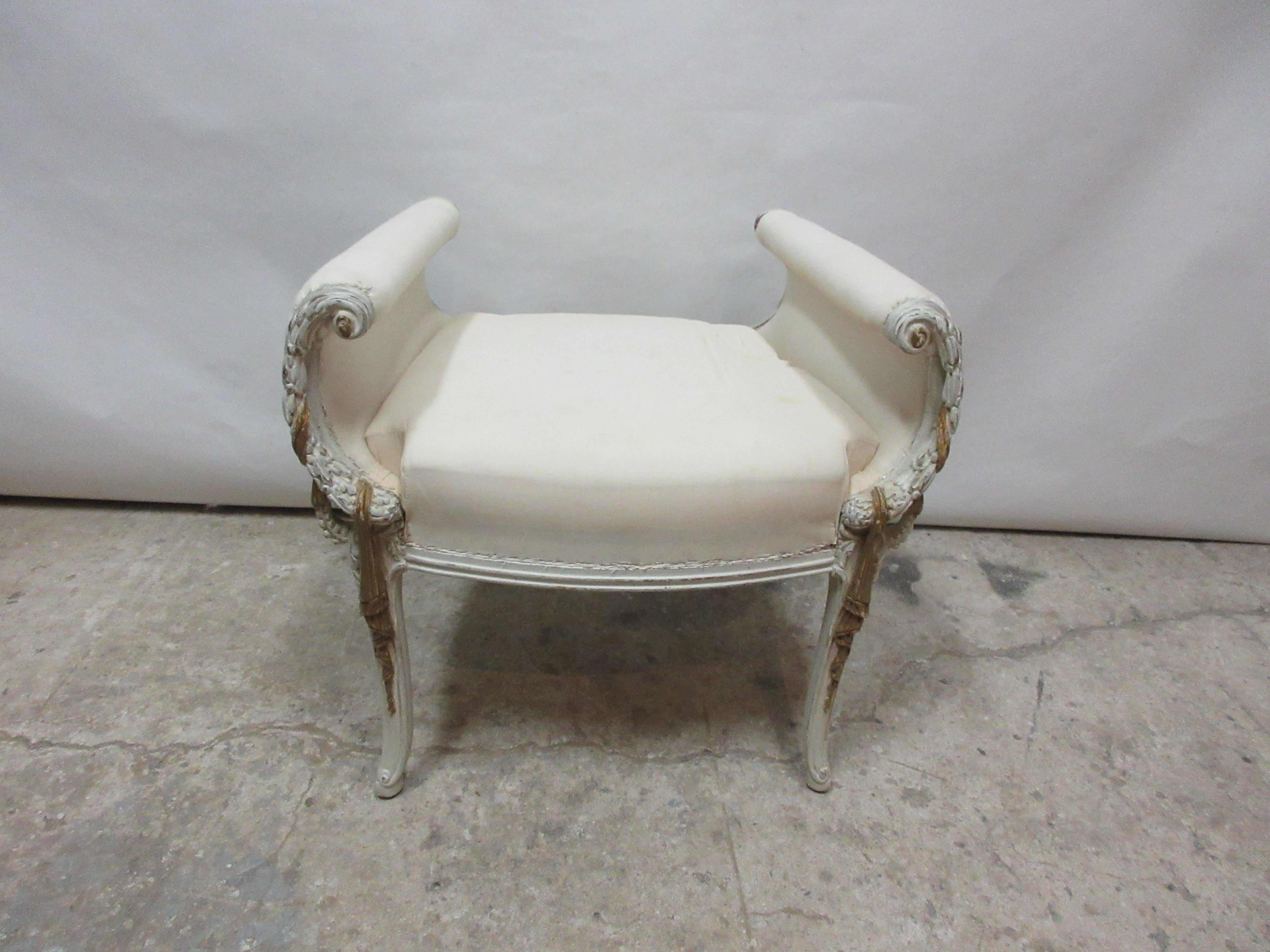 Original Paint Royal Gustavian Vanity Stool In Distressed Condition In Hollywood, FL