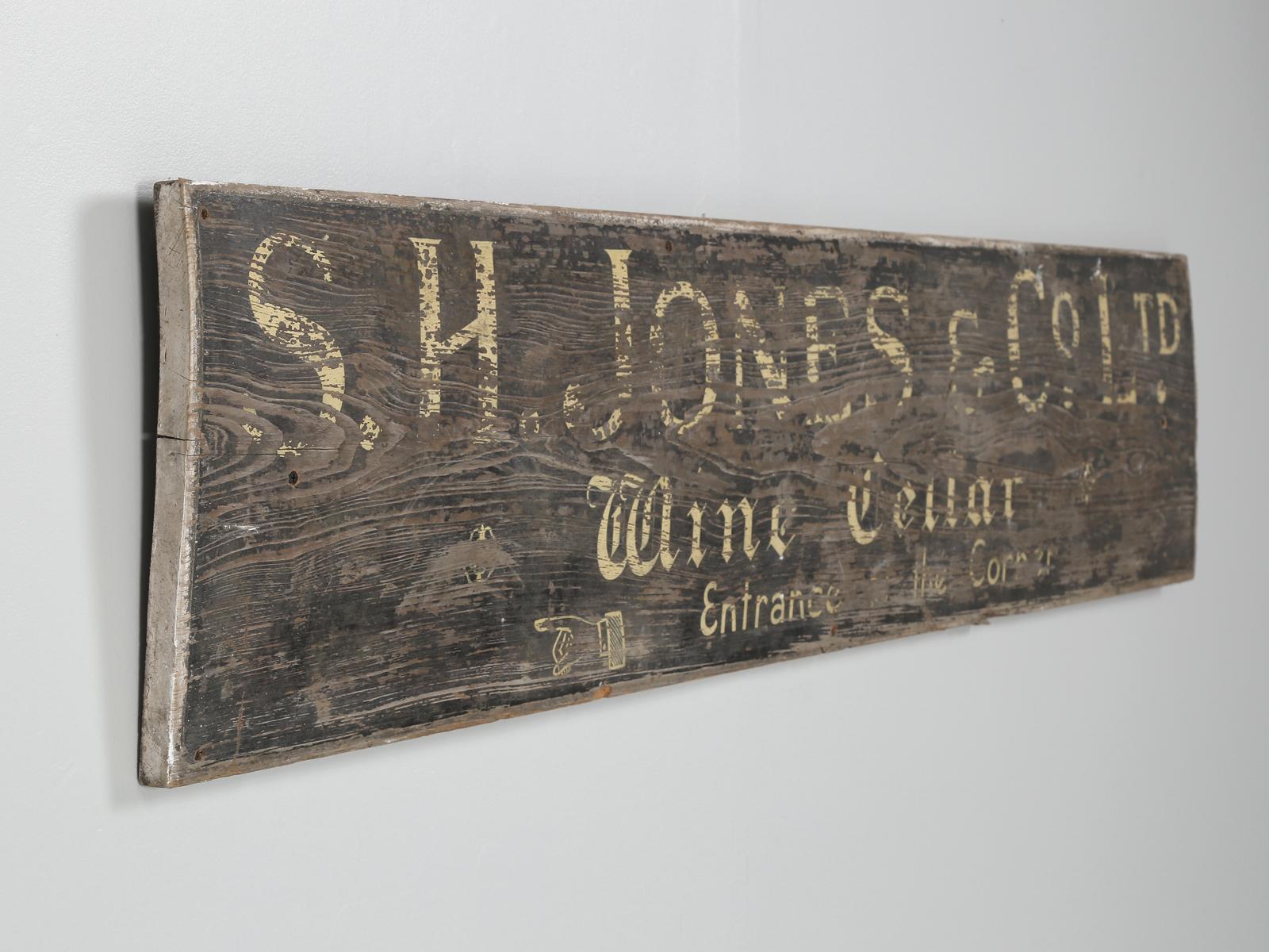 In collecting and selling antiques for decades, we have never come across a real antique Wine Cellar Sign, let alone one that is still in it's original paint and has never been restored. S.H. Jones WInes Ltd first opened in 1848 and is still in the