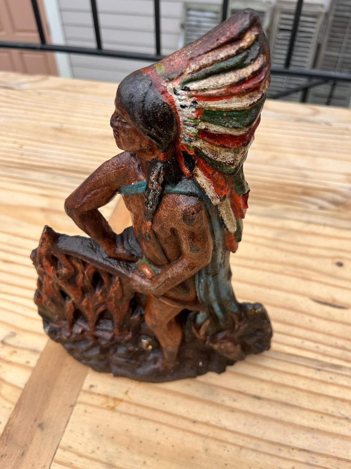 American Original painted 19 century Indian cast-iron Doorstop