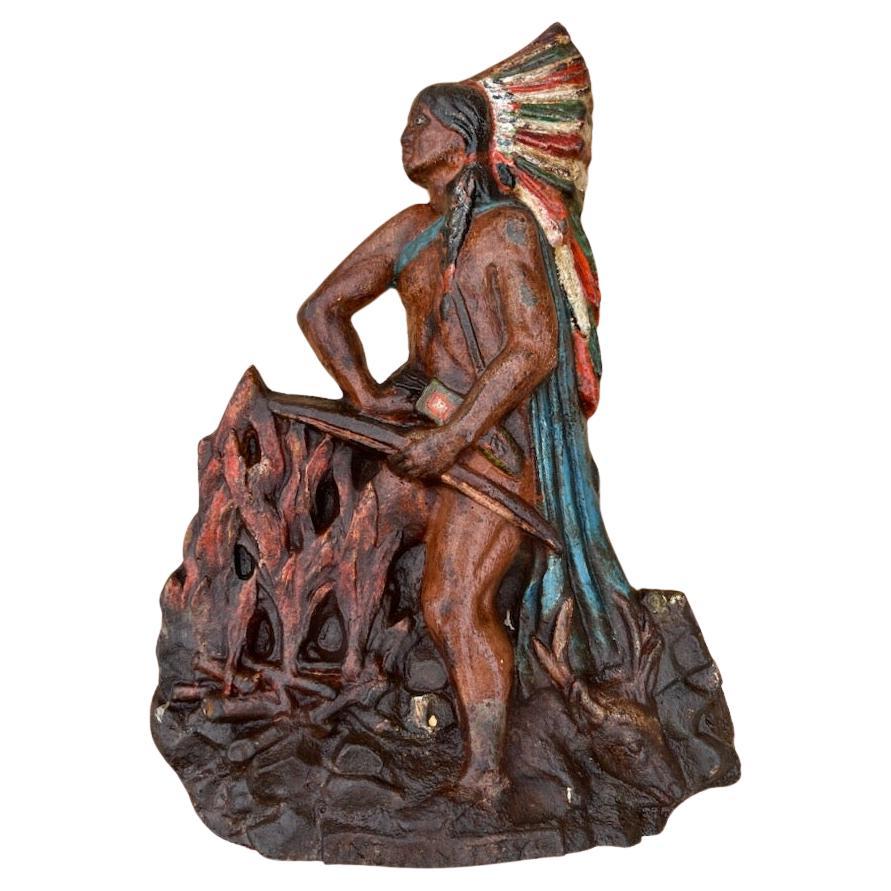 19thc Original painted cast iron Indian doorstop made by Hubley cast iron makers of doorstops & iron toys