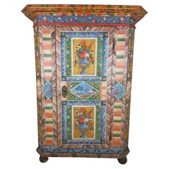 Original Painted Austrian Folk Art Cabinet, Upper Austria, Dated 1828