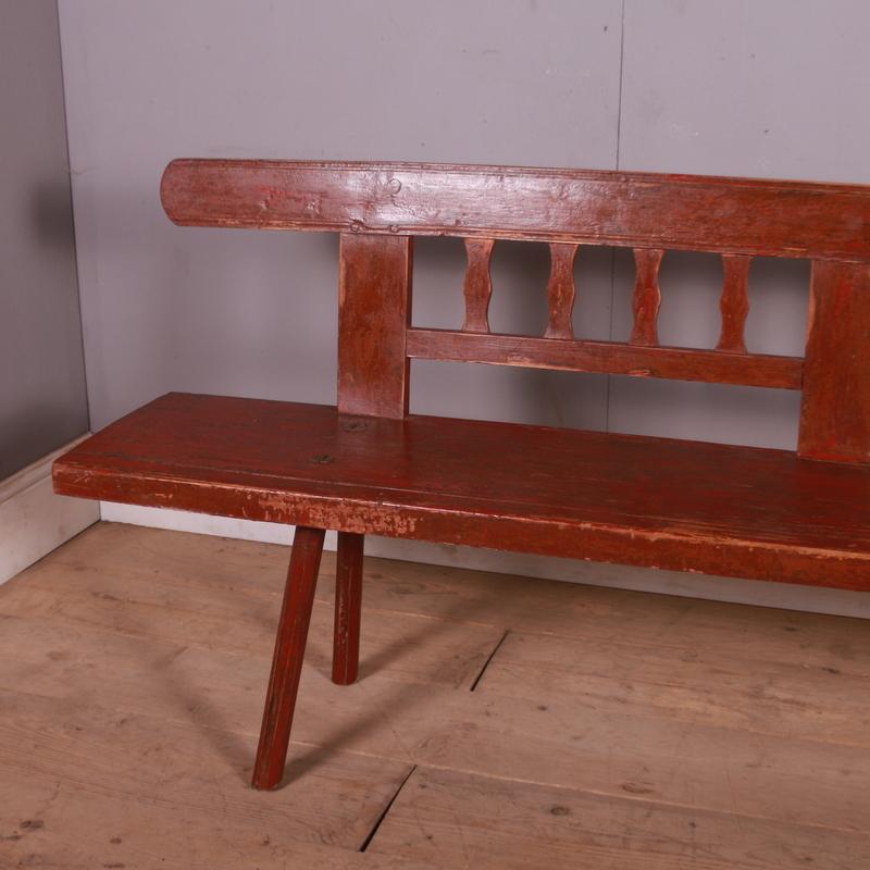 19th C original painted Austrian settle bench. 1870.

Seat height is 17